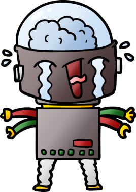 Bir insan tarafından çizilmiş ağlayan robot çizgi film.