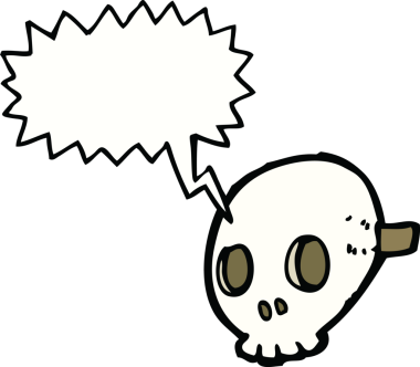 Bir insan tarafından çizilmiş konuşma balonlu kafatası maskesi.