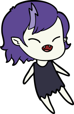 Bir insan tarafından çizilmiş gülen vampir kız çizgi filmi.