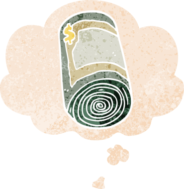 Düşünce baloncuklu çizgi film rulosu grunge sıkıntılı retro dokuma tarzı bir insan tarafından çizilmiş