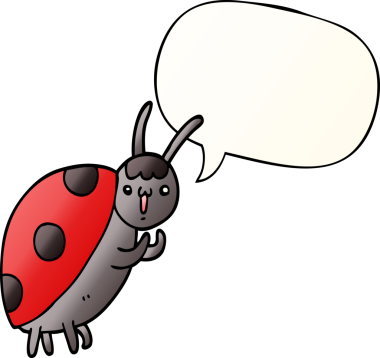 Bir insan tarafından çizilmiş yumuşak eğimli konuşma baloncuklu sevimli uğur böceği.