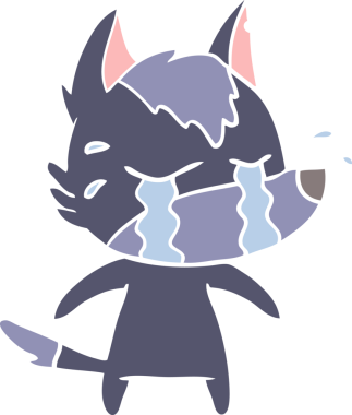 Bir insan tarafından çizilmiş düz renkli ağlayan kurt resmi.