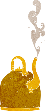 Bir insan tarafından çizilmiş eski demir çaydanlık karikatürü.