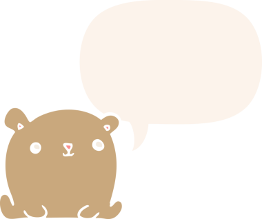 Bir insan tarafından çizilmiş konuşma baloncuğu olan sevimli çizgi film ayısı.