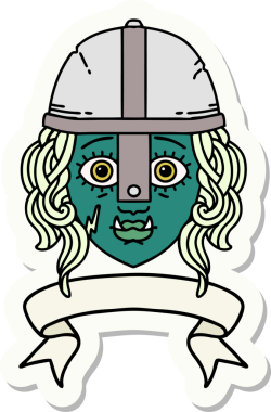 İnsan tarafından çizilmiş afişi olan bir ork savaşçı karakterinin çıkartması.