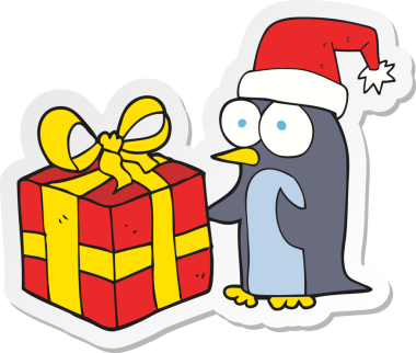 Bir insan tarafından çizilmiş bir karikatür noel pengueni çıkartması.