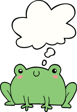 Bir insan tarafından çizilmiş düşünce baloncuklu karikatür kurbağası