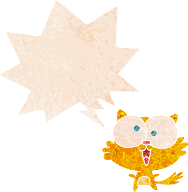 grunge 'da konuşma baloncuğu olan çılgın çizgi film kedisi bir insan tarafından çizilmiş tedirgin geçmiş dokuma tarzı.