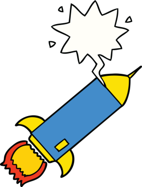 bir insan tarafından çizilmiş konuşma balonlu çizgi film roketi