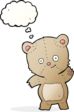 Bir insan tarafından çizilmiş düşünce balonlu oyuncak ayı.