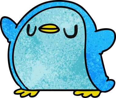 Bir insan tarafından çizilmiş sevimli bir penguenin desenli çizimi kawaii.