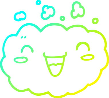 Bir insan tarafından çizilmiş mutlu bir karikatür bulutunun soğuk gradyan çizimi