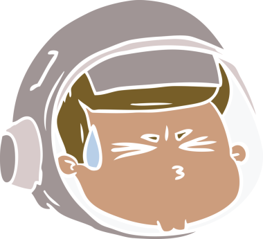 Düz renkli çizgi film bir insan tarafından çizilmiş astronot yüzü