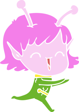 Bir insan tarafından çizilmiş düz renkli uzaylı kız çizgi filmi.