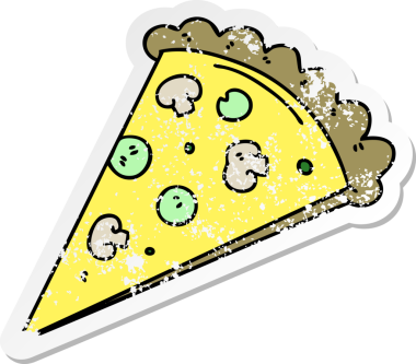 Bir insan tarafından çizilmiş garip bir pizza diliminin sıkıntılı çıkartması.