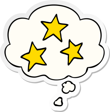 Düşünce baloncuğu insan tarafından çizilmiş bir çıkartma olan çizgi film yıldızları.