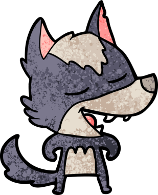 Bir insan tarafından çizilmiş gülen bir kurt.