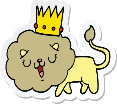 Bir insan tarafından çizilmiş taçlı çizgi film aslanı çıkartması.