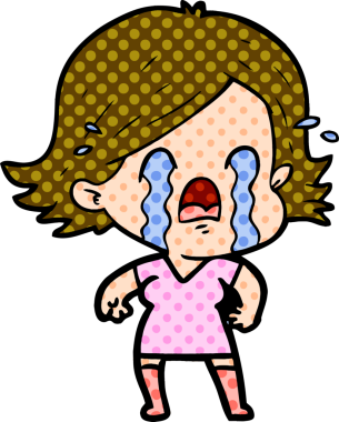 Bir insan tarafından çizilmiş ağlayan çizgi film kadını.