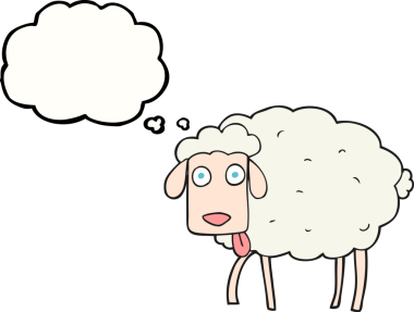 Bir insan tarafından çizilmiş serbest çizim balon karikatür koyunu.