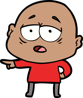 Bir insan tarafından çizilmiş yorgun, kel bir adam.