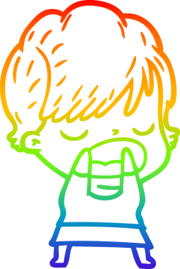 Gökkuşağı gradyan çizgi çizimi bir insan tarafından çizilmiş bir karikatür kadın