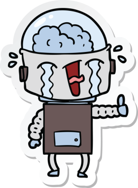 Bir insan tarafından çizilmiş, ağlayan bir robotun çıkartması.