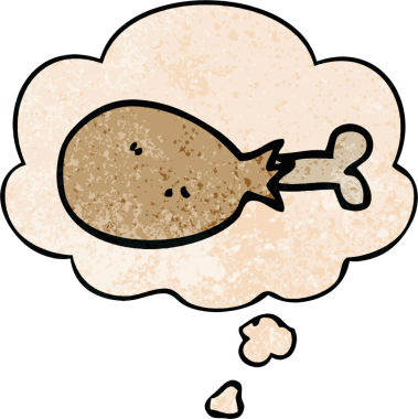 çizgi film tavuk budu ve insan tarafından çizilmiş grunge dokuma tarzı düşünce baloncuğu.