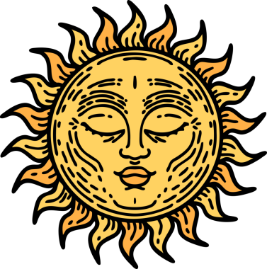 Bir insan tarafından çizilmiş geleneksel güneş şeklinde dövme.