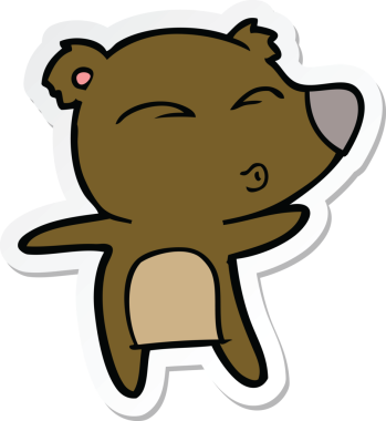 Bir insan tarafından çizilmiş ıslık çalan bir ayının çıkartması.