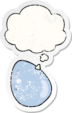 Düşünce baloncuklu çizgi film yumurtası insan tarafından çizilmiş yıpranmış bir çıkartma gibi.