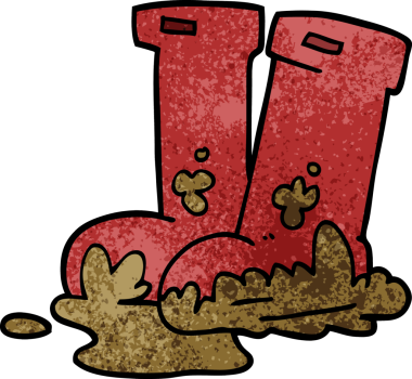 Bir insan tarafından çizilmiş çamurlu çizmeler.