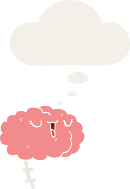 Bir insan tarafından çizilmiş düşünce baloncuklu mutlu çizgi film beyni.