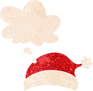 Düşünce baloncuklu çizgi film şapkası grunge sıkıntılı retro dokuma tarzı bir insan tarafından çizilmiş