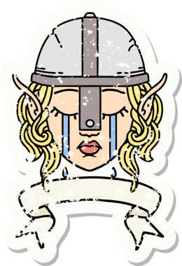 Retro Dövme Tarzı Ağlayan Elf Savaşçısı karakteri bir insan tarafından çizilmiş pankartıyla