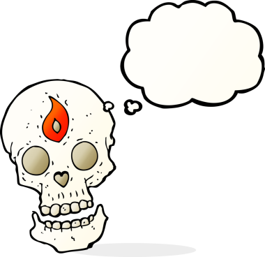 Bir insan tarafından çizilmiş düşünce baloncuklu mistik kafatası.