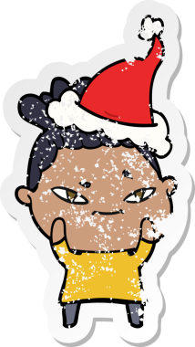 Bir insan tarafından çizilmiş Noel Baba şapkası giymiş bir kadının el yazısı.