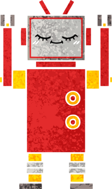 Bir insan tarafından çizilmiş bir robotun retro çizim tarzı karikatürü