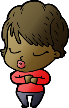 Bir insan tarafından çizilmiş gözleri kapalı çizgi film kadını.