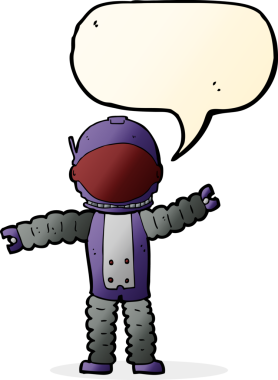 Bir insan tarafından çizilmiş konuşma balonu olan bir astronot.