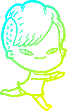 Hipster saç kesimi bir insan tarafından çizilmiş hoş bir çizgi film kızı çizimi.