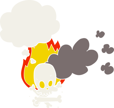 Düşünce baloncuğu ve insan tarafından çizilmiş garip, yanan kemikler.