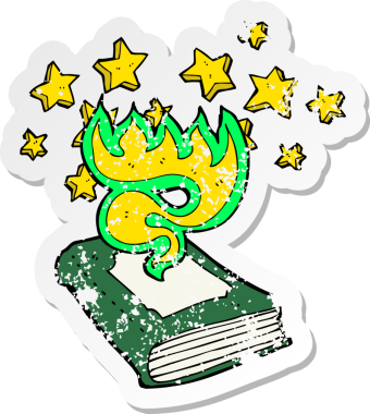 İnsan tarafından çizilmiş bir büyü kitabının gerilimli retro yapıştırması.