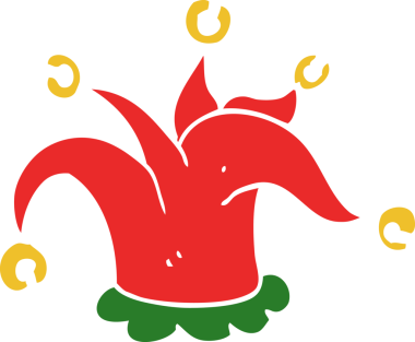 Bir insan tarafından çizilmiş düz renkli çizgi film soytarı şapkası.