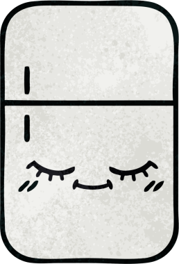 Bir insan tarafından çizilmiş buzdolabının retro grunge desenli karikatürü.