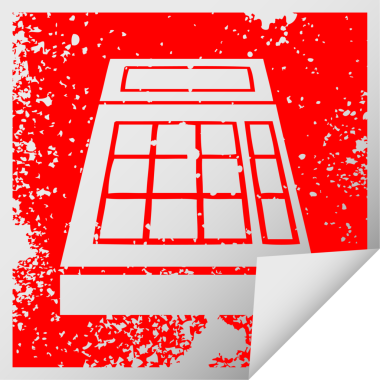 Bir insan tarafından çizilmiş okul hesap makinesinin kare soyma etiketi.