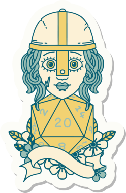 Bir insan tarafından çizilmiş 20 zarlı bir insan dövüşçüsünün çıkartması.