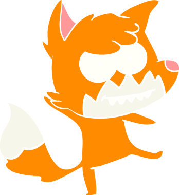 Bir insan tarafından çizilmiş düz renk çizgi film çizimi sırıtan tilki