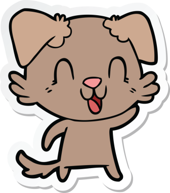 Bir insan tarafından çizilmiş gülen bir köpeğin çıkartması.