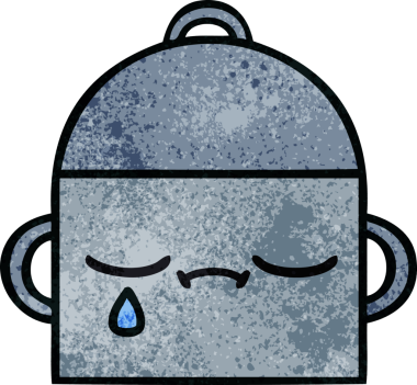 Bir insan tarafından çizilmiş yemek tenceresinin retro grunge desenli karikatürü